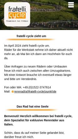 Vorschau der mobilen Webseite www.fratelli-cycle.de, fratelli cycle