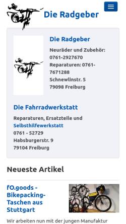 Vorschau der mobilen Webseite www.radgeber-freiburg.de, Die Radgeber, Dolle, Brühl u.a. GdbR