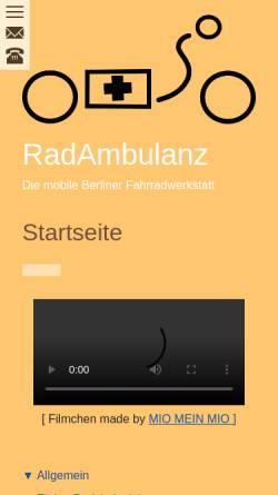 Vorschau der mobilen Webseite www.radambulanz.de, Radambulanz Berlin