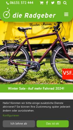 Vorschau der mobilen Webseite www.die-radgeber.de, Fahrradladen