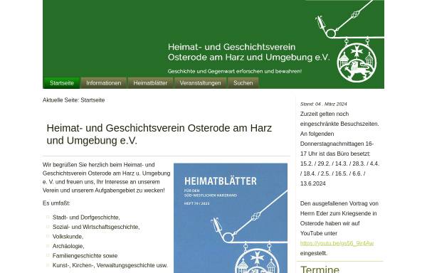 Vorschau von www.heimat-und-geschichtsverein-osterode.de, Heimat- und Geschichtsverein Osterode am Harz und Umgebung e. V.