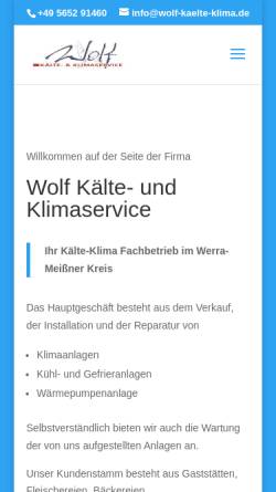 Vorschau der mobilen Webseite www.wolf-kaelte-klima.de, Wolf Kälte- und Klimaservice