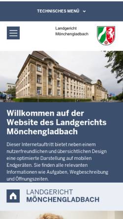 Vorschau der mobilen Webseite www.lg-moenchengladbach.nrw.de, Landgericht Mönchengladbach
