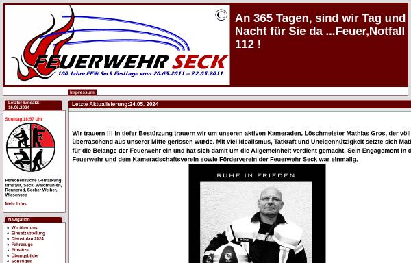 Vorschau von www.feuerwehr-seck.de, Freiwillige Feuerwehr Seck