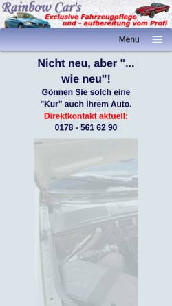 Vorschau der mobilen Webseite rainbow-cars.de, Rainbow-Car's - Exklusive Fahrzeugpflege