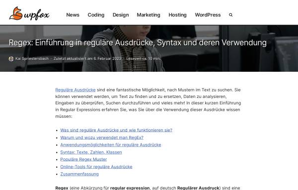 Vorschau von www.webmasterpro.de, Syntax für Reguläre Ausdrücke (Regex)