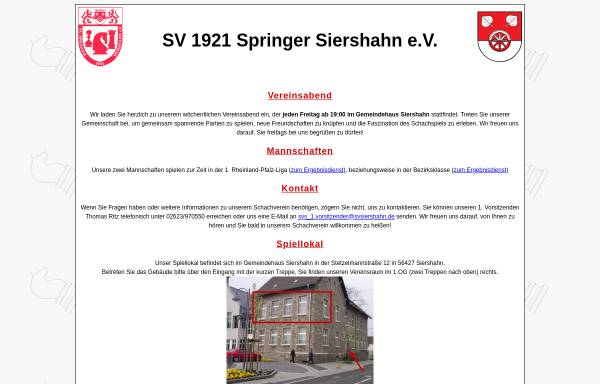 Vorschau von www.svsiershahn.de, Schachverein 1921 Springer Siershahn e. V.