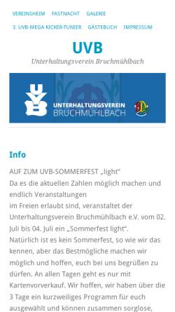 Vorschau der mobilen Webseite uvb-info.de, Unterhaltungsverein Bruchmühlbach