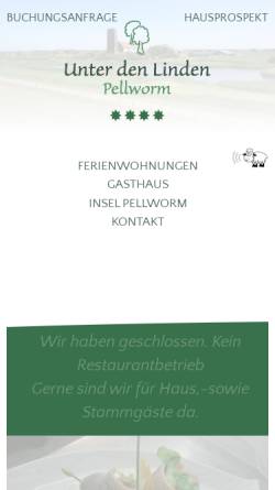 Vorschau der mobilen Webseite www.unterdenlindenpellworm.de, Unter den Linden - Gaststätte und Ferienwohnungen