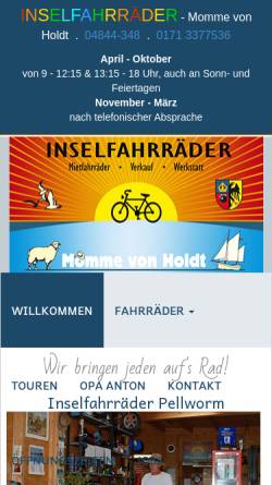 Vorschau der mobilen Webseite www.fahrraeder-pellworm.de, Fahrrad Vermietung - Momme von Holdt