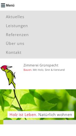 Vorschau der mobilen Webseite www.zimmerei-gruenspecht.de, Zimmerei Grünspecht