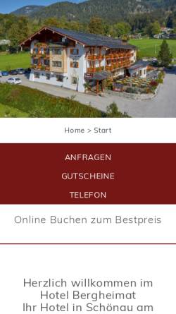 Vorschau der mobilen Webseite www.hotel-bergheimat.de, Hotel Bergheimat