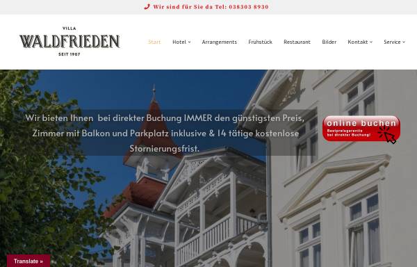 Vorschau von www.hotel-waldfrieden-ruegen.de, Hotel Villa Waldfrieden