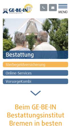 Vorschau der mobilen Webseite www.ge-be-in.de, GE·BE·IN Bestattungsinstitut Bremen GmbH