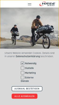 Vorschau der mobilen Webseite hasebikes.com, Hase Bikes, Marec Hase