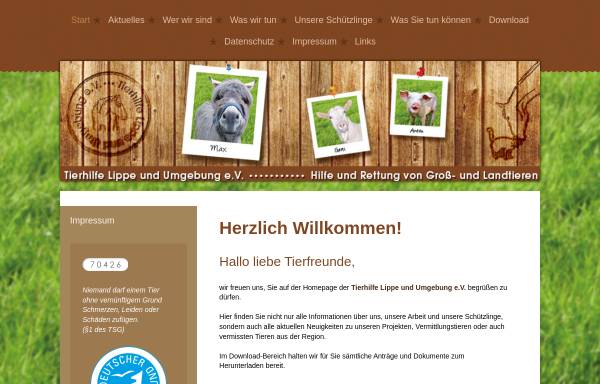 Vorschau von www.tierhilfe-lippe.de, Tierhilfe Lippe und Umgebung e.V.