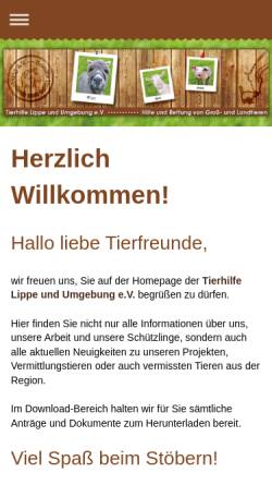 Vorschau der mobilen Webseite www.tierhilfe-lippe.de, Tierhilfe Lippe und Umgebung e.V.
