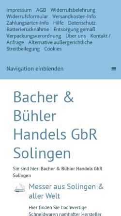 Vorschau der mobilen Webseite www.solingen-shop.de, Bacher und Bühler Handels GbR
