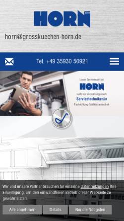 Vorschau der mobilen Webseite www.grosskuechen-horn.de, Horn GmbH