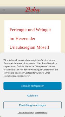 Vorschau der mobilen Webseite www.feriengut-bohn.de, Ferienweingut Bohn