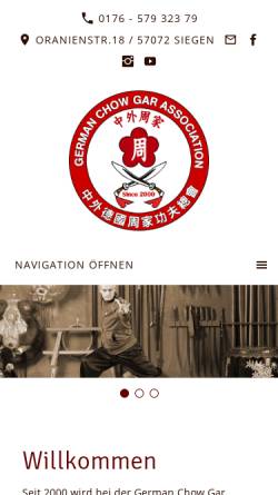 Vorschau der mobilen Webseite www.chowgar.de, Chow Gar Kuen Kung-Fu