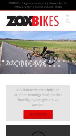 Vorschau der mobilen Webseite www.zoxbikes.com, Zox-Bikes