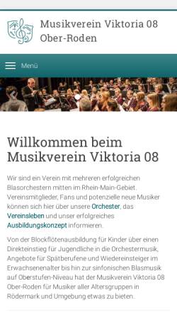 Vorschau der mobilen Webseite www.musikverein08.de, Musikverein Viktoria 08 Ober-Roden e.V.