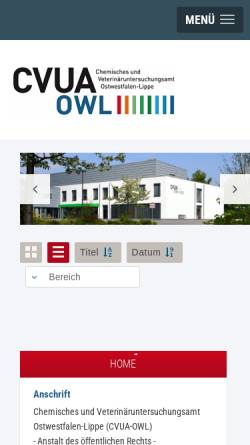 Vorschau der mobilen Webseite www.cvua-owl.de, Chemisches und Veterinäruntersuchungsamt Ostwestfalen-Lippe (CVUA-OWL)