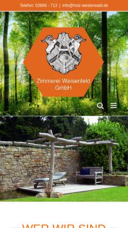 Vorschau der mobilen Webseite holz-westerwald.de, Zimmerei Weisenfeld & Islandpferdehof Kolleshof
