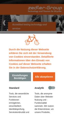 Vorschau der mobilen Webseite www.zedler.de, Zedler, Institut für Fahrradtechnik und -Sicherheit GmbH