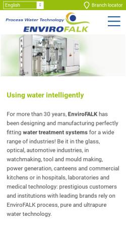 Vorschau der mobilen Webseite www.envirofalk.com, EnviroFALK GmbH - Prozesswasser-Technik