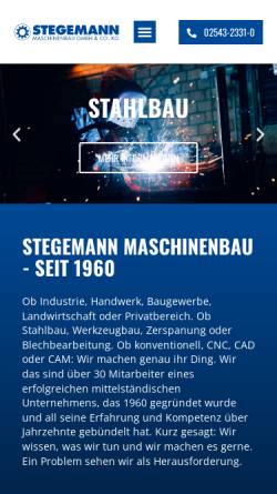 Vorschau der mobilen Webseite www.stegemann-maschinenbau.de, Stegemann Maschinenbau GmbH & Co. KG