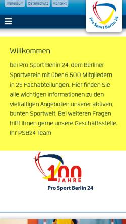 Vorschau der mobilen Webseite www.pro-sport-berlin24.de, Pro Sport Berlin 24 e.V.