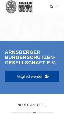 Vorschau der mobilen Webseite www.buergerschuetzen.de, Arnsberger Bürgerschützengesellschaft e.V.