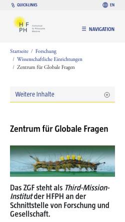 Vorschau der mobilen Webseite www.hfph.mwn.de, Institut für Gesellschaftspolitik der Hochschule für Philosophie München