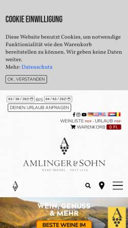 Vorschau der mobilen Webseite www.amlinger.de, Weingut Amlinger & Sohn