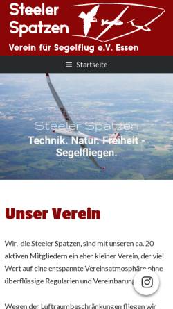 Vorschau der mobilen Webseite www.steelerspatzen.de, Verein für Segelflug e.V. (Steeler Spatzen)