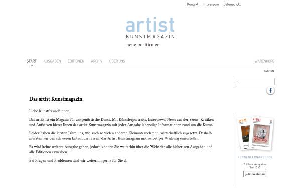 Vorschau von www.artist-kunstmagazin.de, artist Kunstmagazin