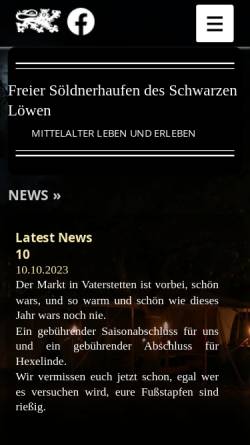 Vorschau der mobilen Webseite www.der-schwarze-loewe.de, Internetpresänz der Gruppe Freier Söldnerhaufen des Schwarzen Löwen
