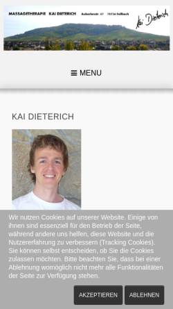 Vorschau der mobilen Webseite www.massage-fellbach.de, Kai Dieterich Massagepraxis
