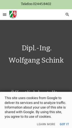 Vorschau der mobilen Webseite www.vermessung-schink.de, Schink, Wolfgang