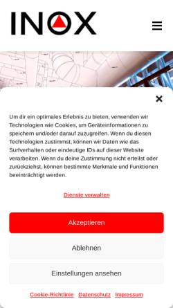 Vorschau der mobilen Webseite www.inox-gruppe.de, INOX Gesellschaft für Rohrsysteme und Feinblechsonderbau mbH