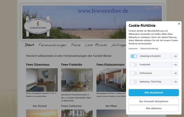 Vorschau von www.fewonordsee.de, Appartementvermittlung Familie Römer