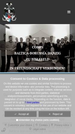 Vorschau der mobilen Webseite baltica-borussia.de, Corps Baltica-Borussia Danzig zu Bielefeld
