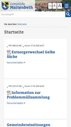 Vorschau der mobilen Webseite www.maitenbeth.de, Gemeinde Maitenbeth