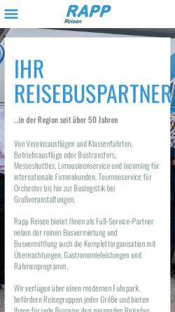 Vorschau der mobilen Webseite www.rapp-bus.de, Busvermittlung, Busreisen - Rapp Busvermietung