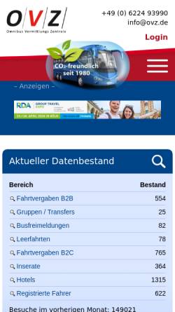 Vorschau der mobilen Webseite www.ovz.de, OVZ Omnibus-Vermittlungs-Zentrale Heidelberg GmbH