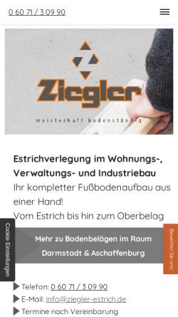 Vorschau der mobilen Webseite www.ziegler-estrich.de, Ziegler GmbH