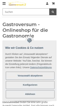 Vorschau der mobilen Webseite gastroversum.de, Gastrohammer.de by Gewerbemoebel.de Gruppe - Sven Ediger
