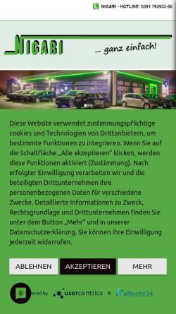 Vorschau der mobilen Webseite www.nigari.de, Skoda Autohaus Nigari